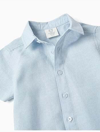 Camisa de manga corta en lino y algodón