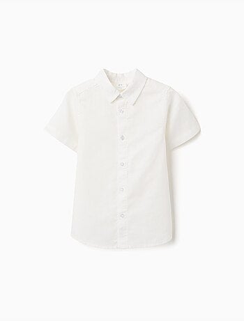 Camisa de manga corta en lino y algodón