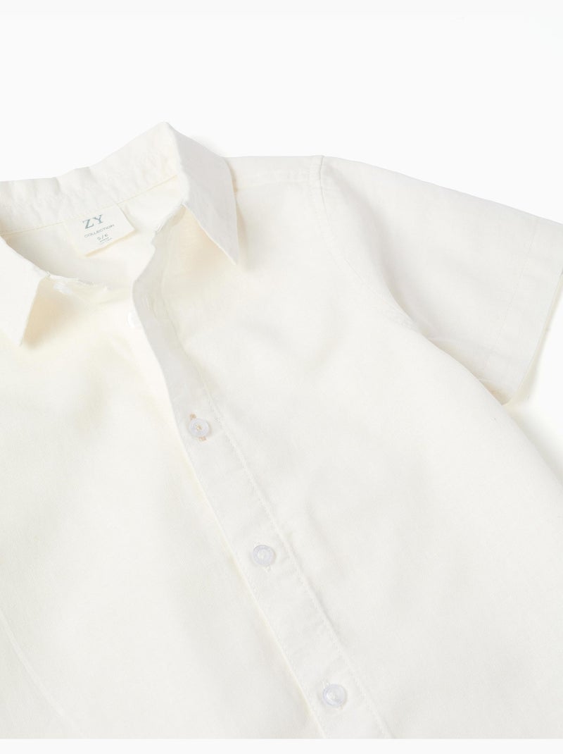 Camisa de manga corta en lino y algodón Blanco - Kiabi