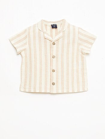 Camisa de manga corta en mezcla de algodón y lino