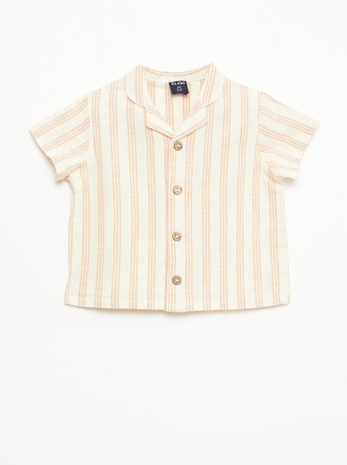 Camisa de manga corta en mezcla de algodón y lino - Kiabi