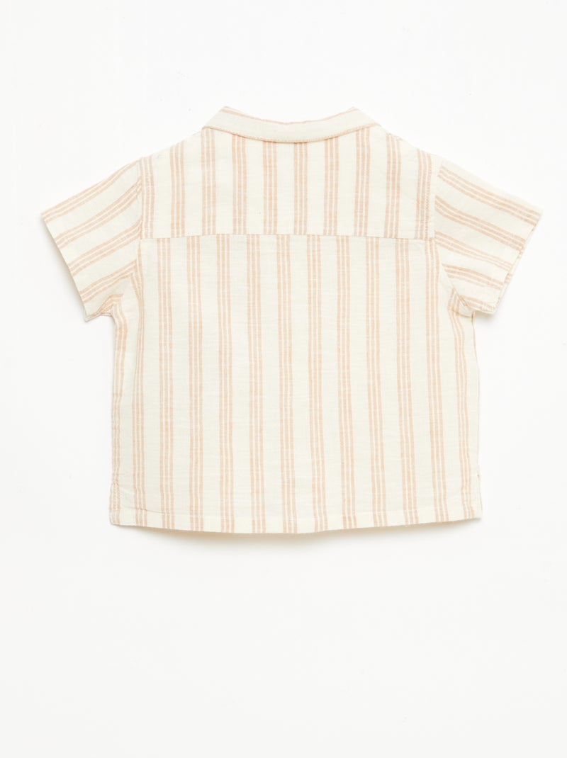 Camisa de manga corta en mezcla de algodón y lino Beige - Kiabi