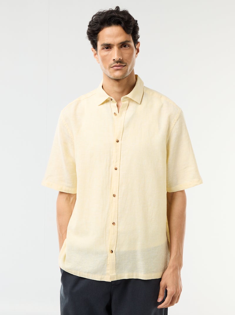 Camisa de manga corta en mezcla de lino Amarillo - Kiabi