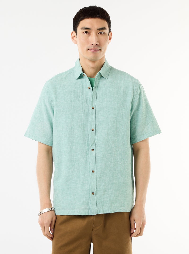 Camisa de manga corta en mezcla de lino Azul - Kiabi