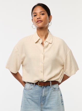 Camisa de manga corta en mezcla de lino