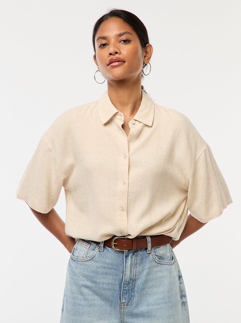 Camisa de manga corta en mezcla de lino Blanco - Kiabi
