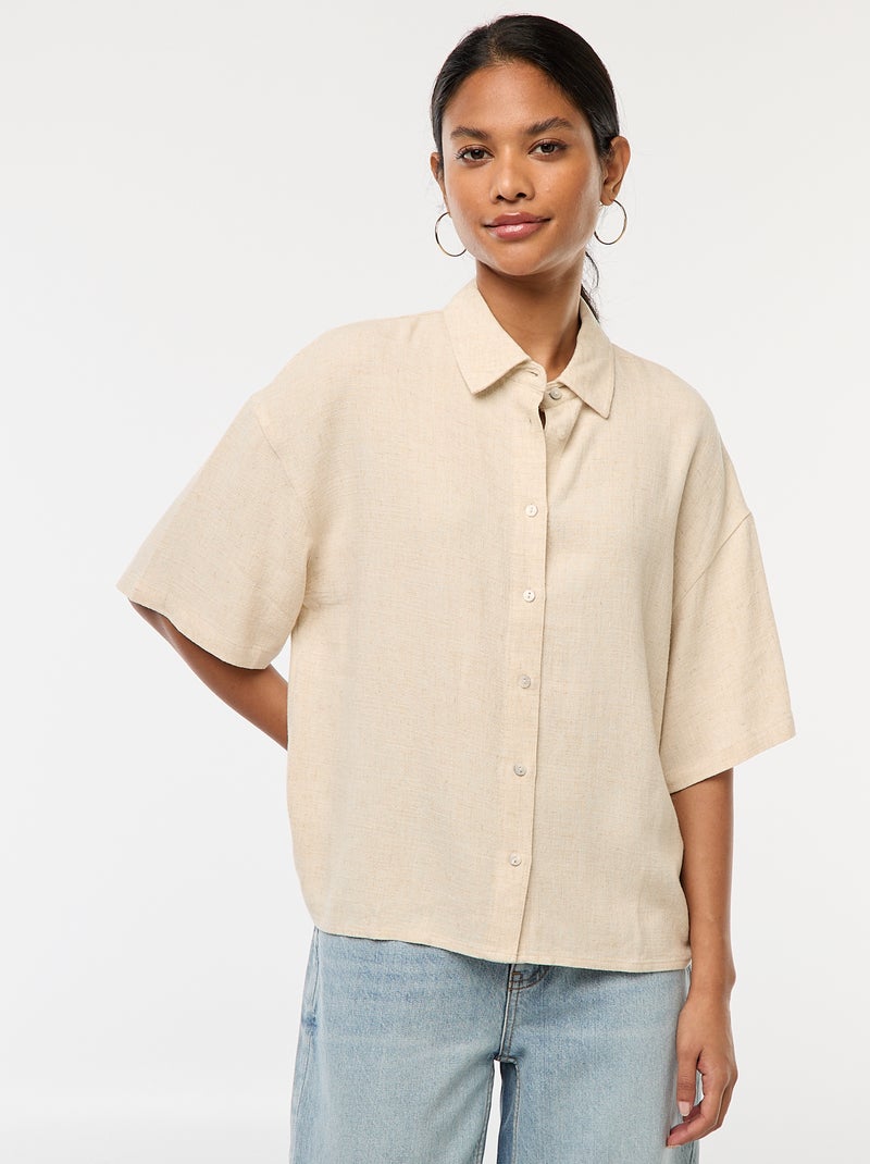 Camisa de manga corta en mezcla de lino Blanco - Kiabi