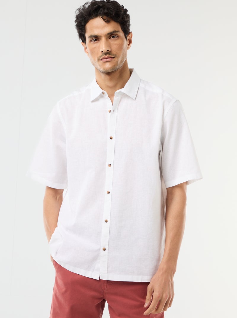Camisa de manga corta en mezcla de lino Blanco - Kiabi