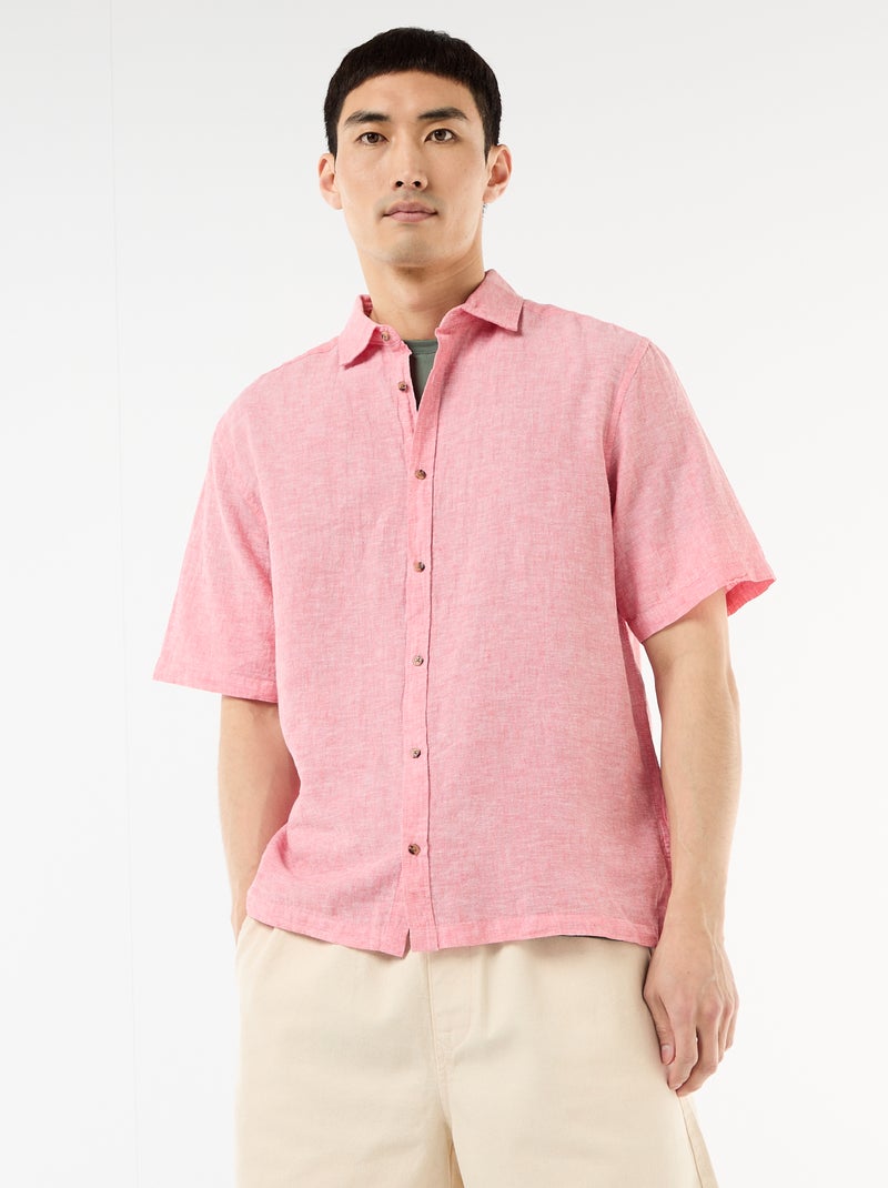 Camisa de manga corta en mezcla de lino Rosa - Kiabi