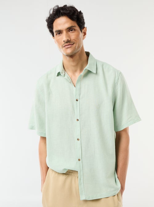 Camisa de manga corta en mezcla de lino - Kiabi Camisa de manga corta en mezcla de lino - Kiabi
