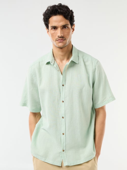 Camisa de manga corta en mezcla de lino - Kiabi Camisa de manga corta en mezcla de lino - Kiabi