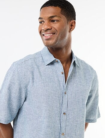 Camisa de manga corta en mezcla de lino