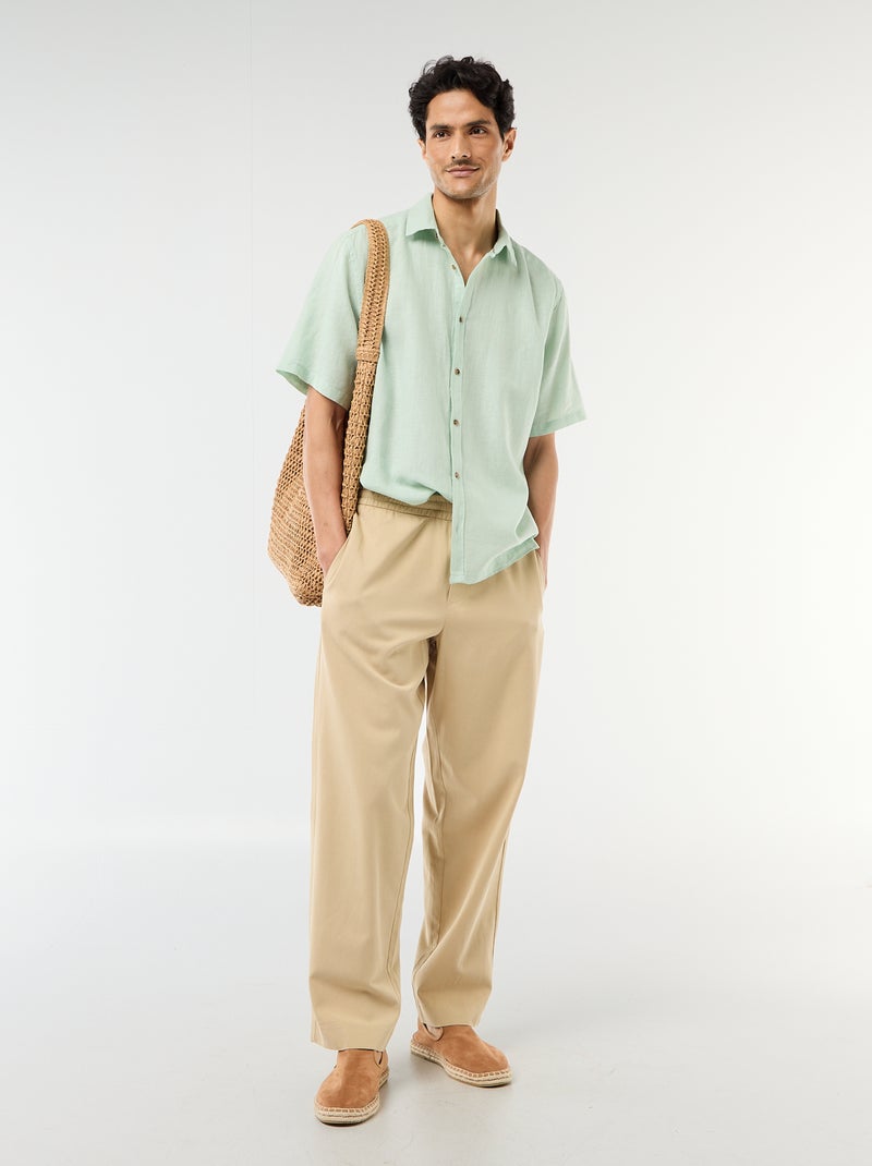 Camisa de manga corta en mezcla de lino Verde - Kiabi