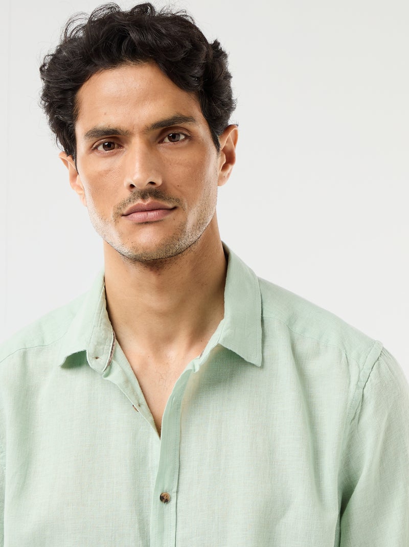 Camisa de manga corta en mezcla de lino Verde - Kiabi