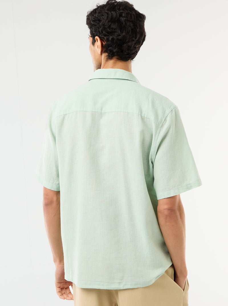 Camisa de manga corta en mezcla de lino Verde - Kiabi