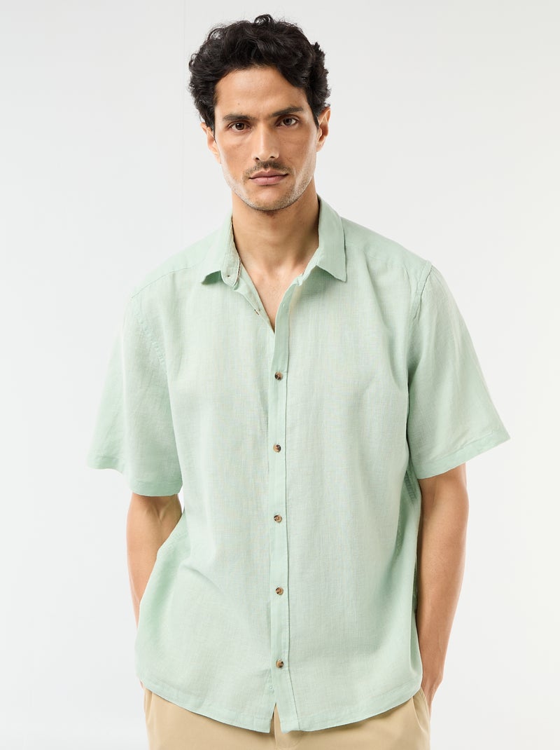 Camisa de manga corta en mezcla de lino Verde - Kiabi