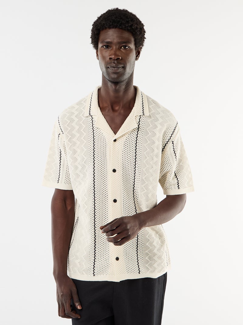 Camisa de manga corta en punto fantasía Beige - Kiabi