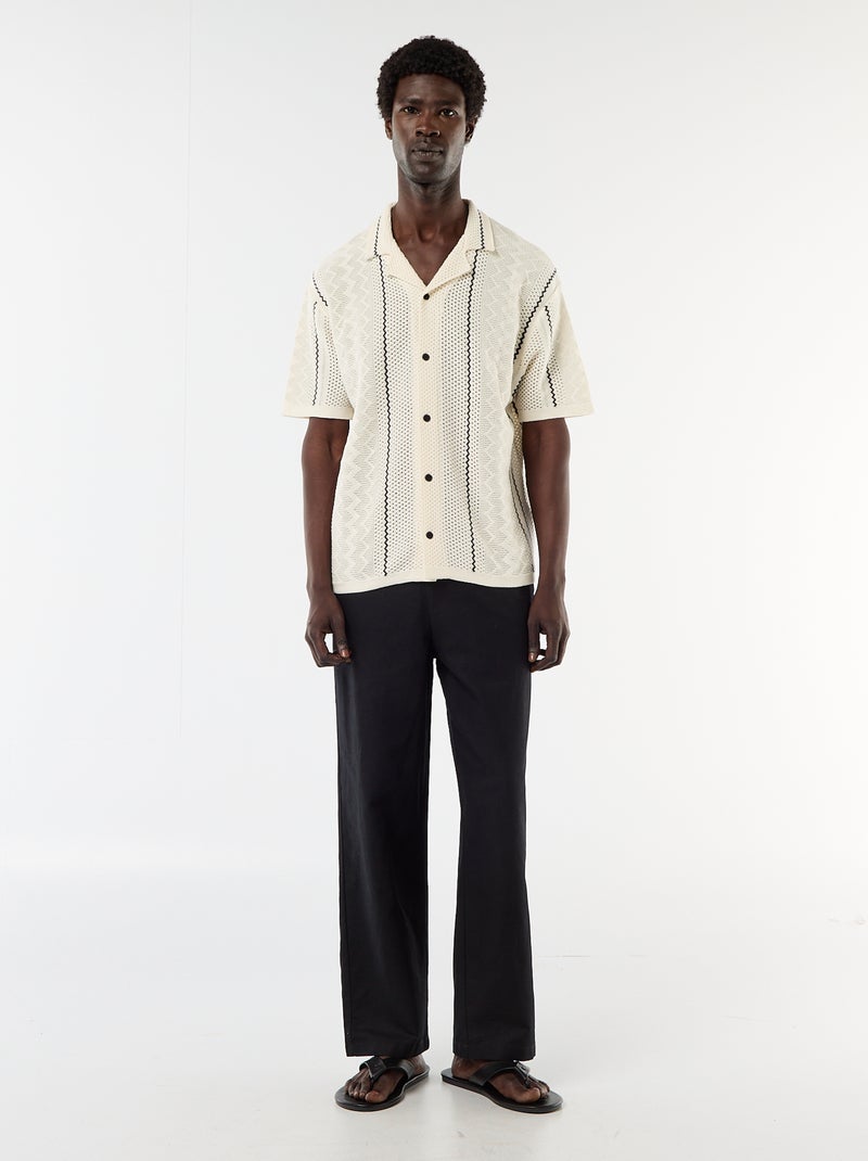Camisa de manga corta en punto fantasía Beige - Kiabi