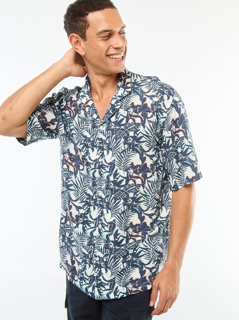 Camisa de manga corta estampada Azul - Kiabi