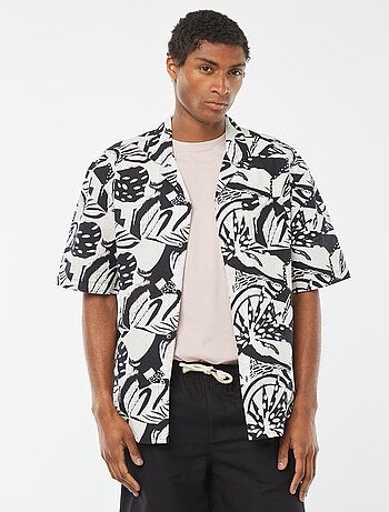 Camisa de manga corta estampada de mezcla de lino
