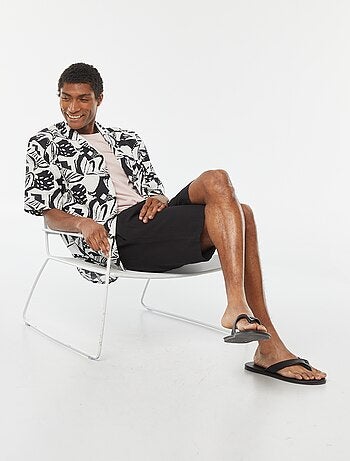 Camisa de manga corta estampada de mezcla de lino