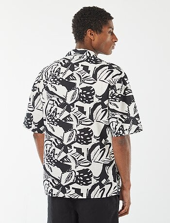 Camisa de manga corta estampada de mezcla de lino