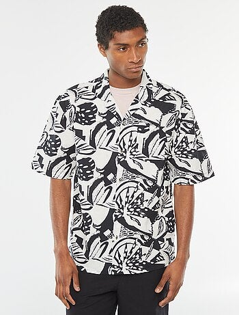 Camisa de manga corta estampada de mezcla de lino