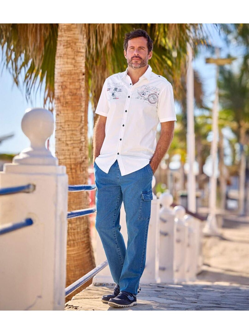 Camisa de manga corta estilo piloto de popelín sunset tropic Blanco - Kiabi