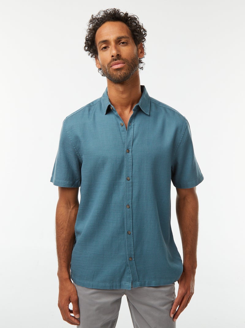 Camisa de manga corta lisa Azul - Kiabi