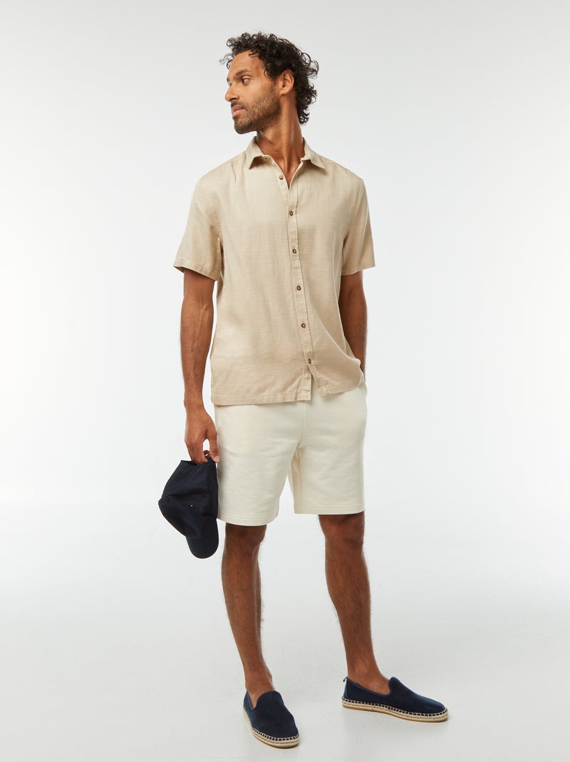 Camisa de manga corta lisa Beige - Kiabi