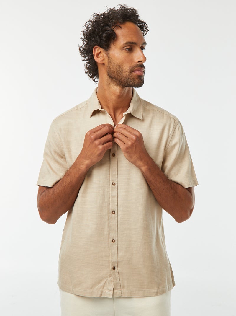 Camisa de manga corta lisa Beige - Kiabi