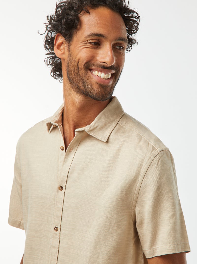 Camisa de manga corta lisa Beige - Kiabi