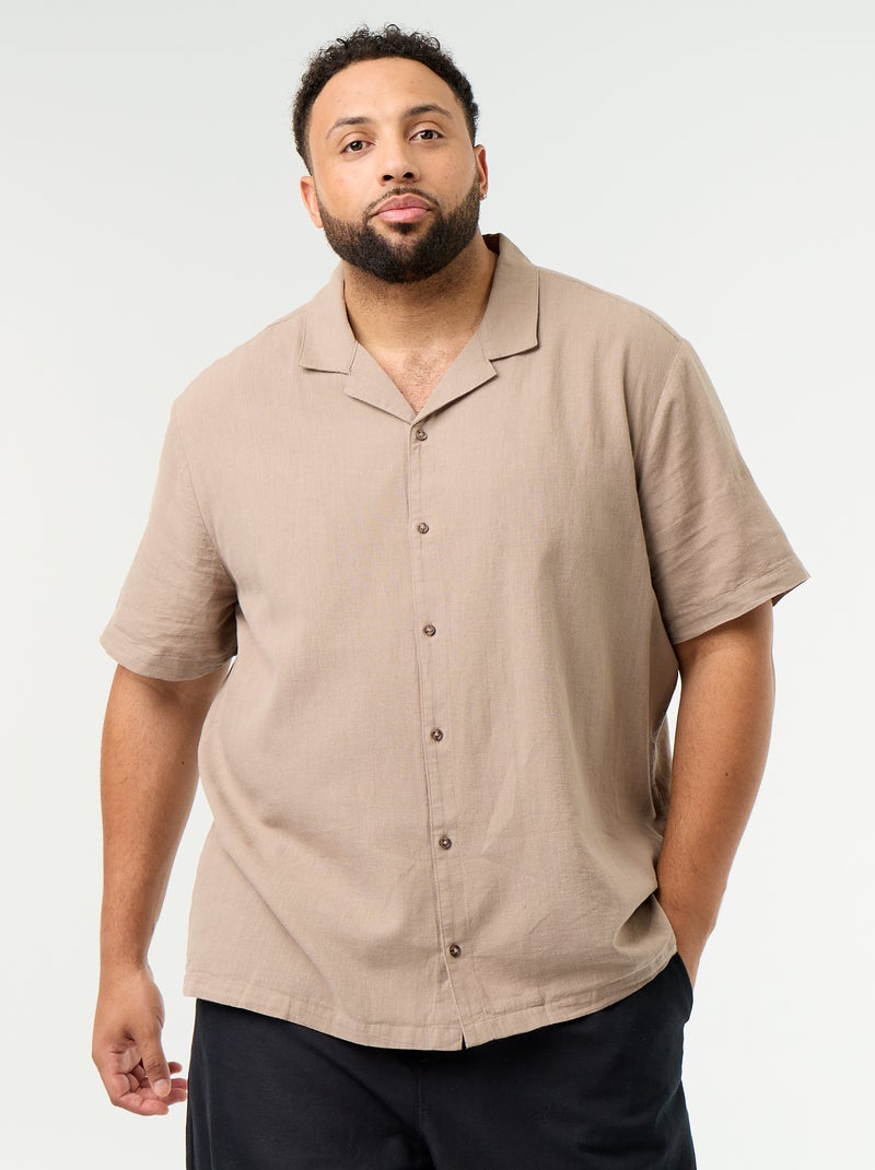 Camisa de manga corta lisa Beige - Kiabi
