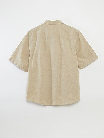 Camisa de manga corta lisa de lino mezclado - colección fácil de poner