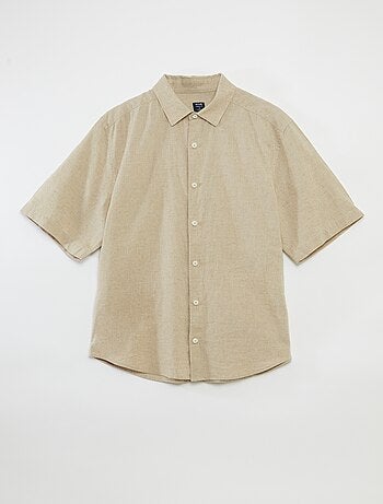 Camisa de manga corta lisa de mezcla de lino - Fácil de Poner