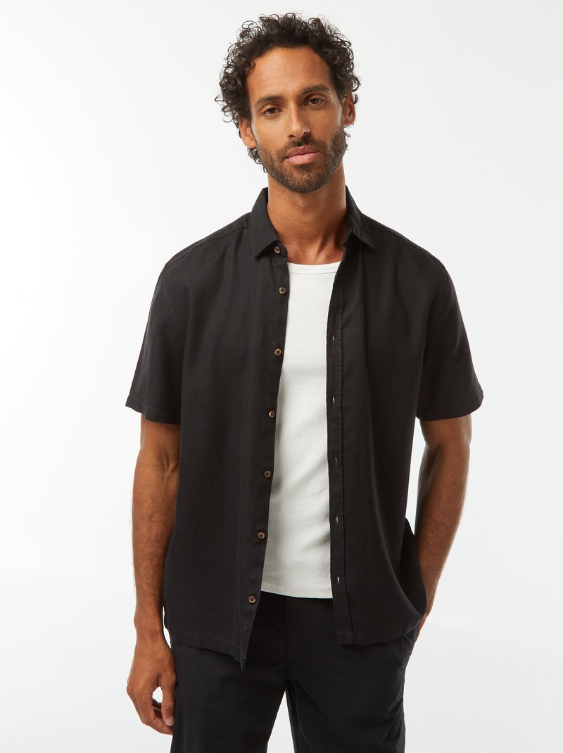 Camisa de manga corta lisa negro - Kiabi