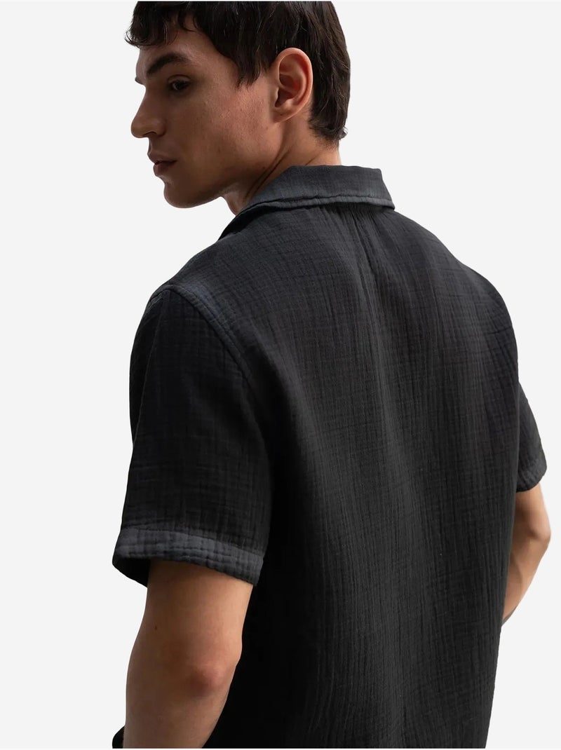 Camisa de manga corta texturizada de algodón giesto Negro - Kiabi