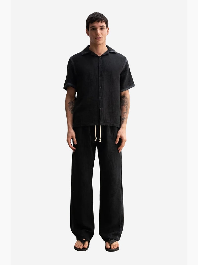 Camisa de manga corta texturizada de algodón giesto Negro - Kiabi