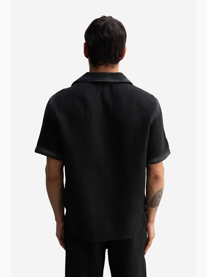 Camisa de manga corta texturizada de algodón giesto Negro - Kiabi