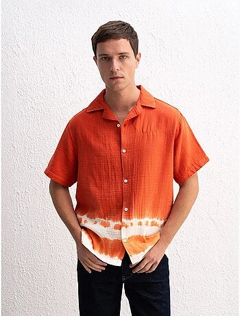 Camisa de manga corta tie-dye con cierre de botones para hombre de giesto