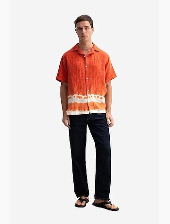 Camisa de manga corta tie-dye con cierre de botones para hombre de giesto