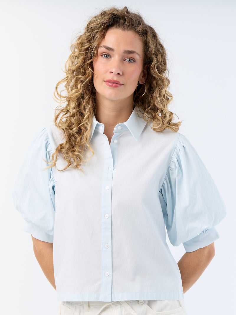 Camisa de manga corta tipo globo Azul - Kiabi