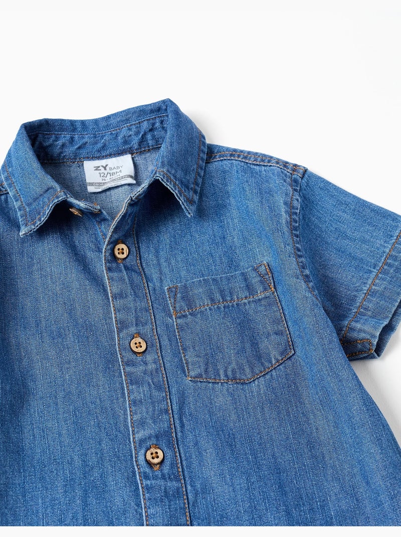 Camisa de manga corta vaquera con bolsillo Azul Azul - Kiabi