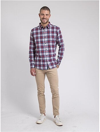 Camisa de manga larga a cuadros de puro algodón franela TADONOL