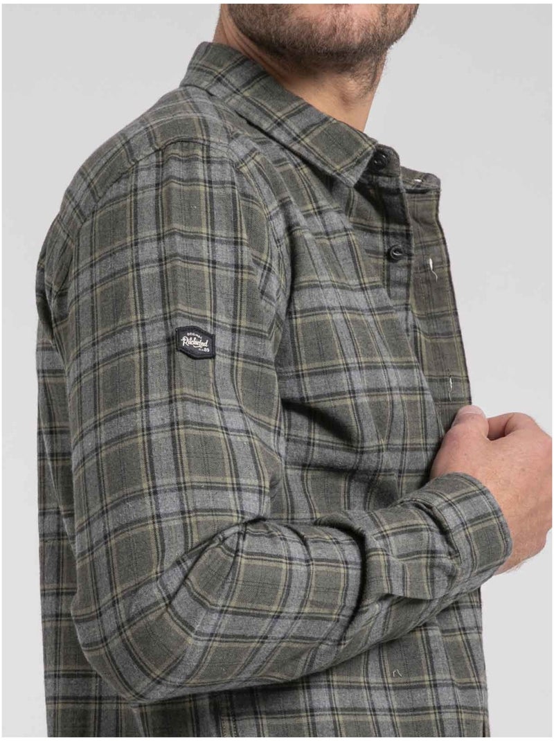Camisa de manga larga a cuadros de puro algodón franela TADUMIR Caqui - Kiabi