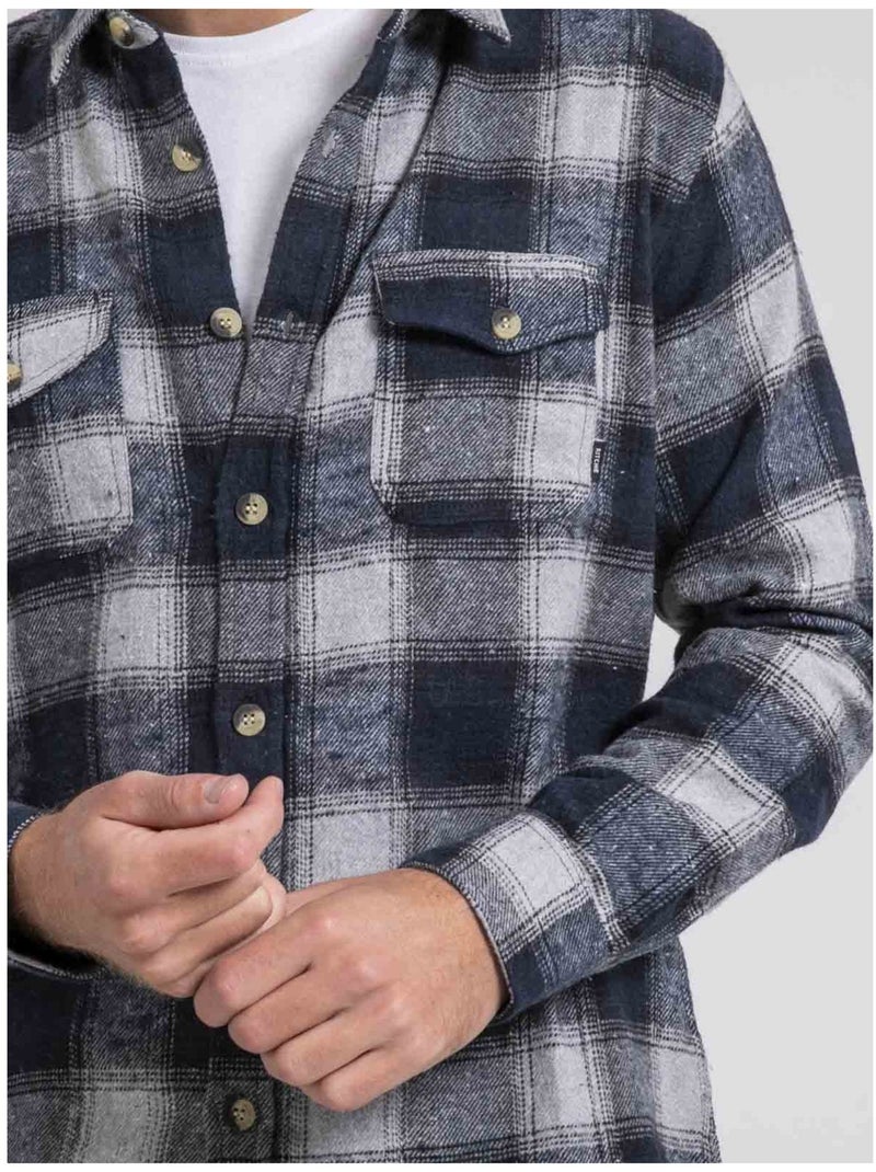 Camisa de manga larga a cuadros de puro algodón franela TELOROK Azul marino - Kiabi