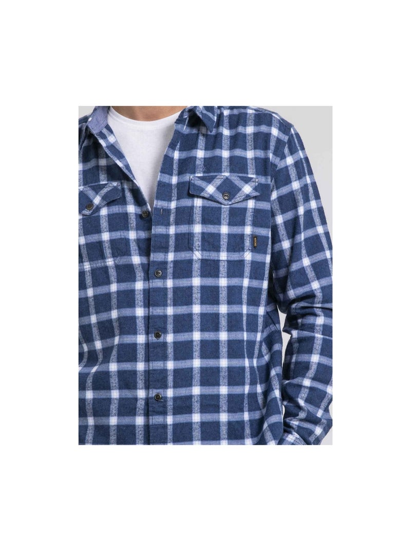 Camisa de manga larga a cuadros de puro algodón franela TOLFOX Azul marino - Kiabi