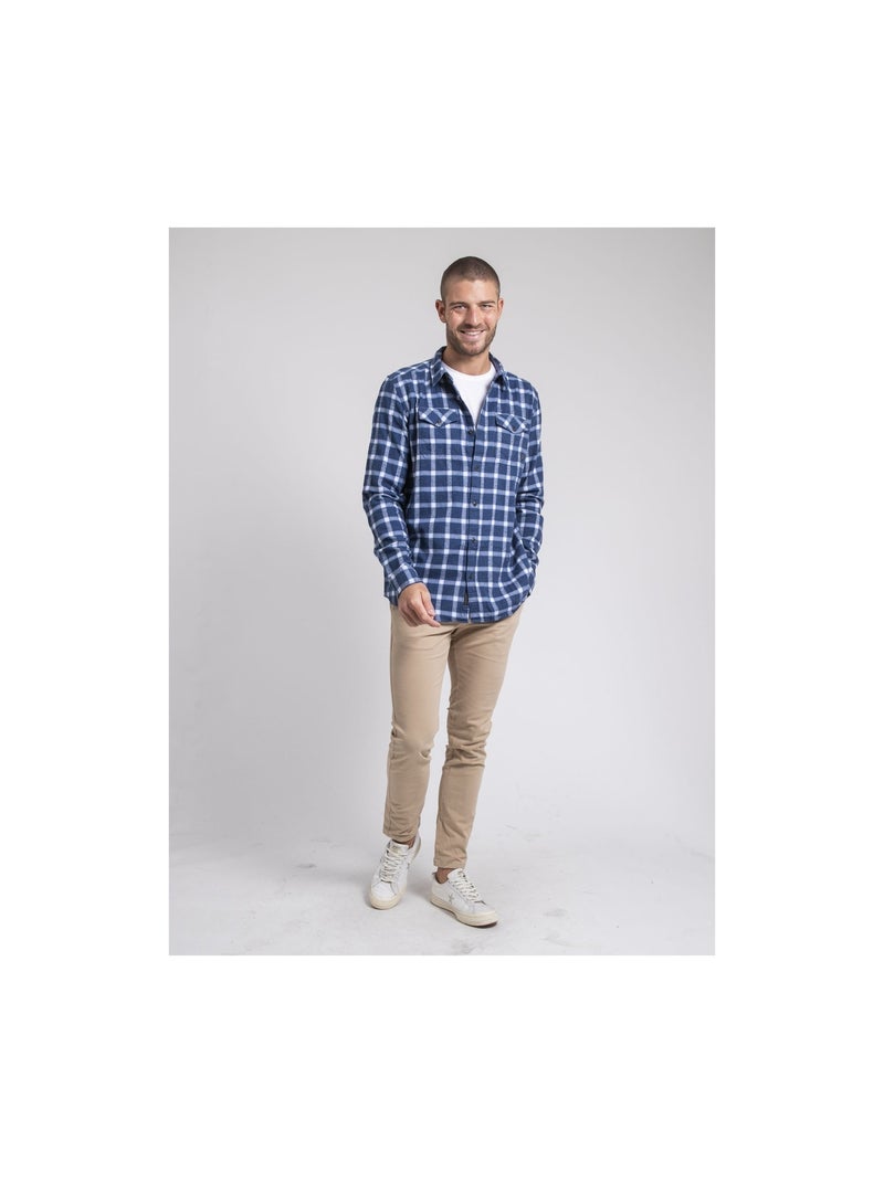 Camisa de manga larga a cuadros de puro algodón franela TOLFOX Azul marino - Kiabi