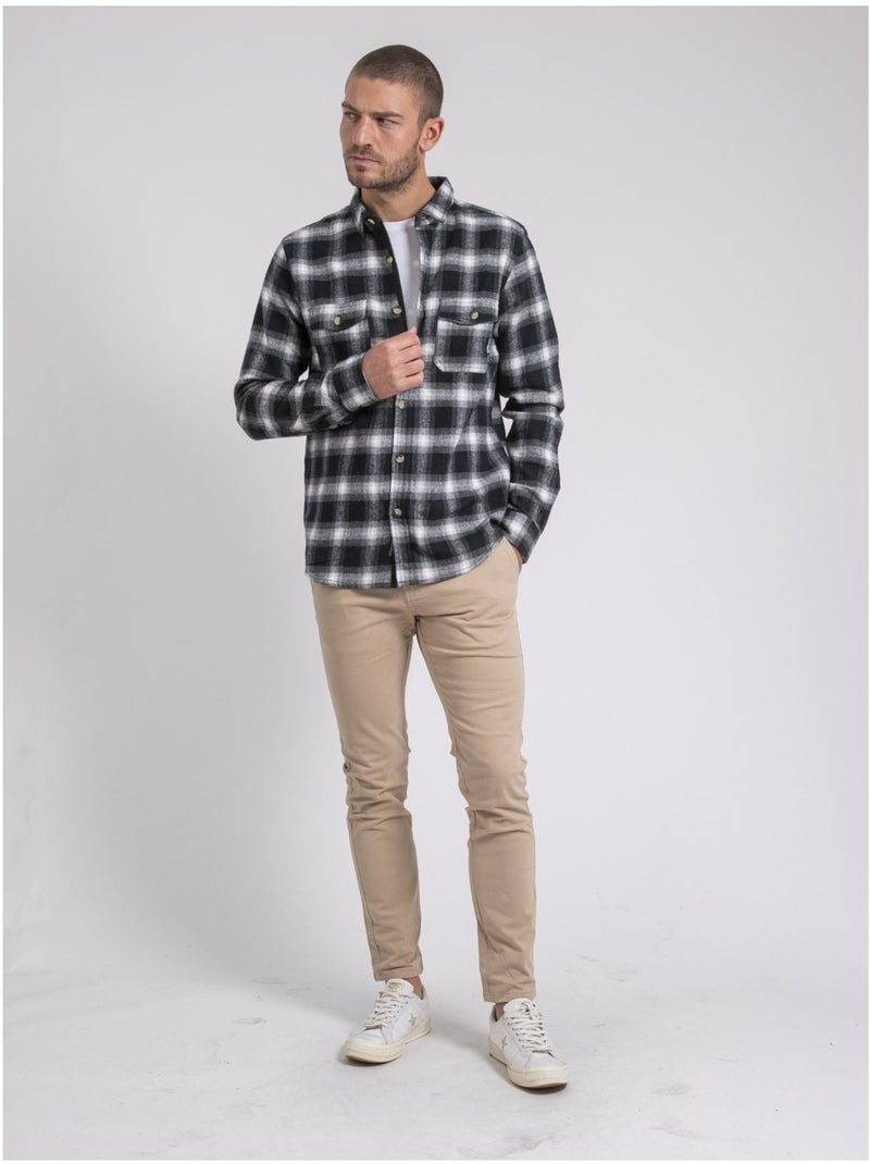 Camisa de manga larga a cuadros de puro algodón TARIPARC Negro - Kiabi