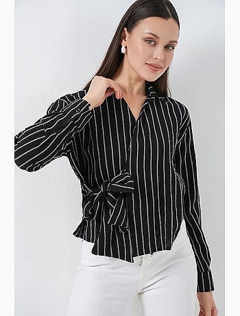 Camisa de manga larga a rayas con detalle de lazo bdart